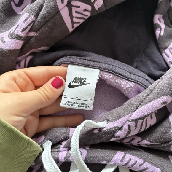Nike Mens Size Medium Hoodie Hooded Sweatshirt Purple Swoosh Drawstring Pockets - Picture 3 of 7